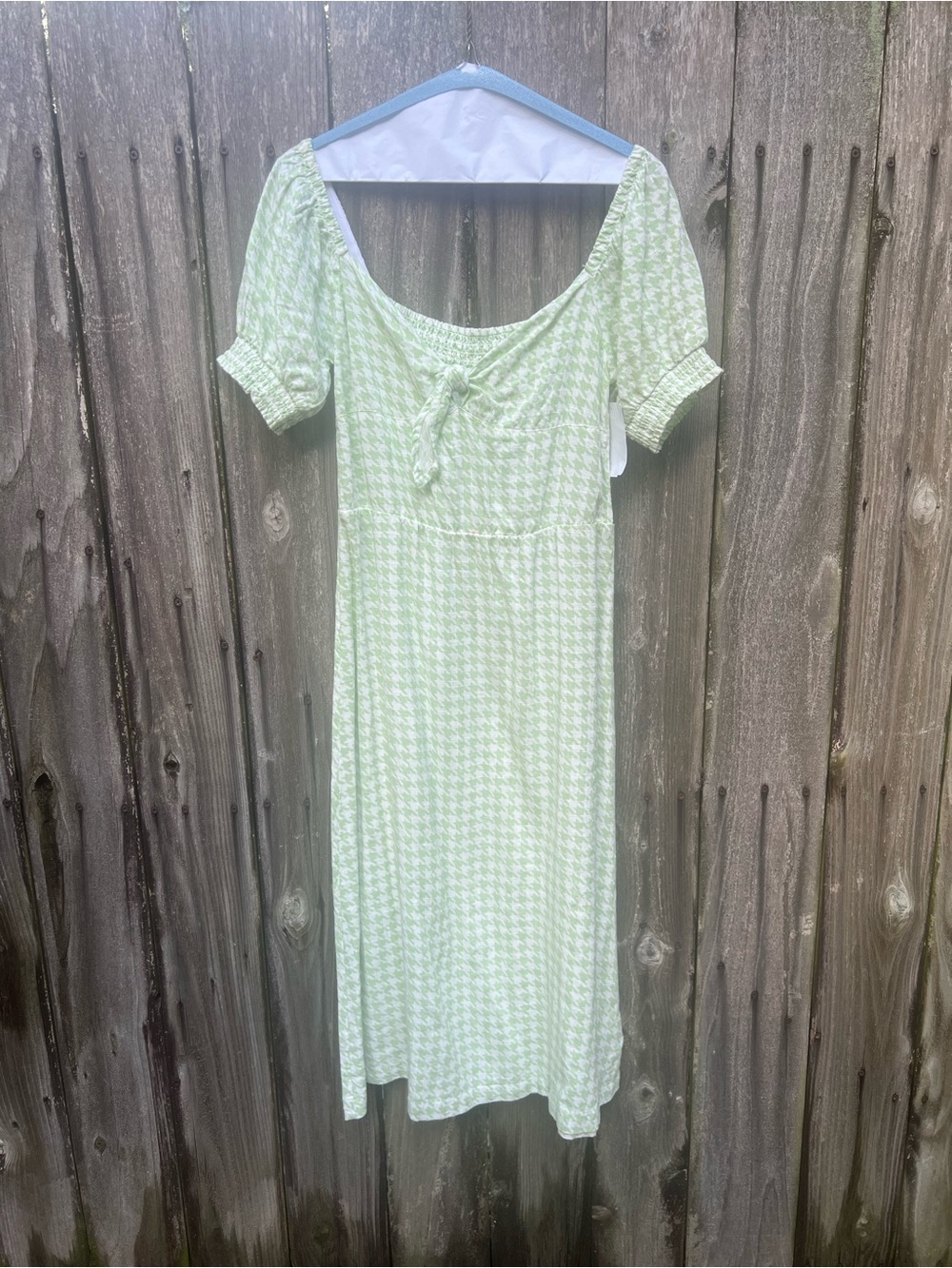 Roxy Mint Green Houndstooth Midi Dress with Front Tie